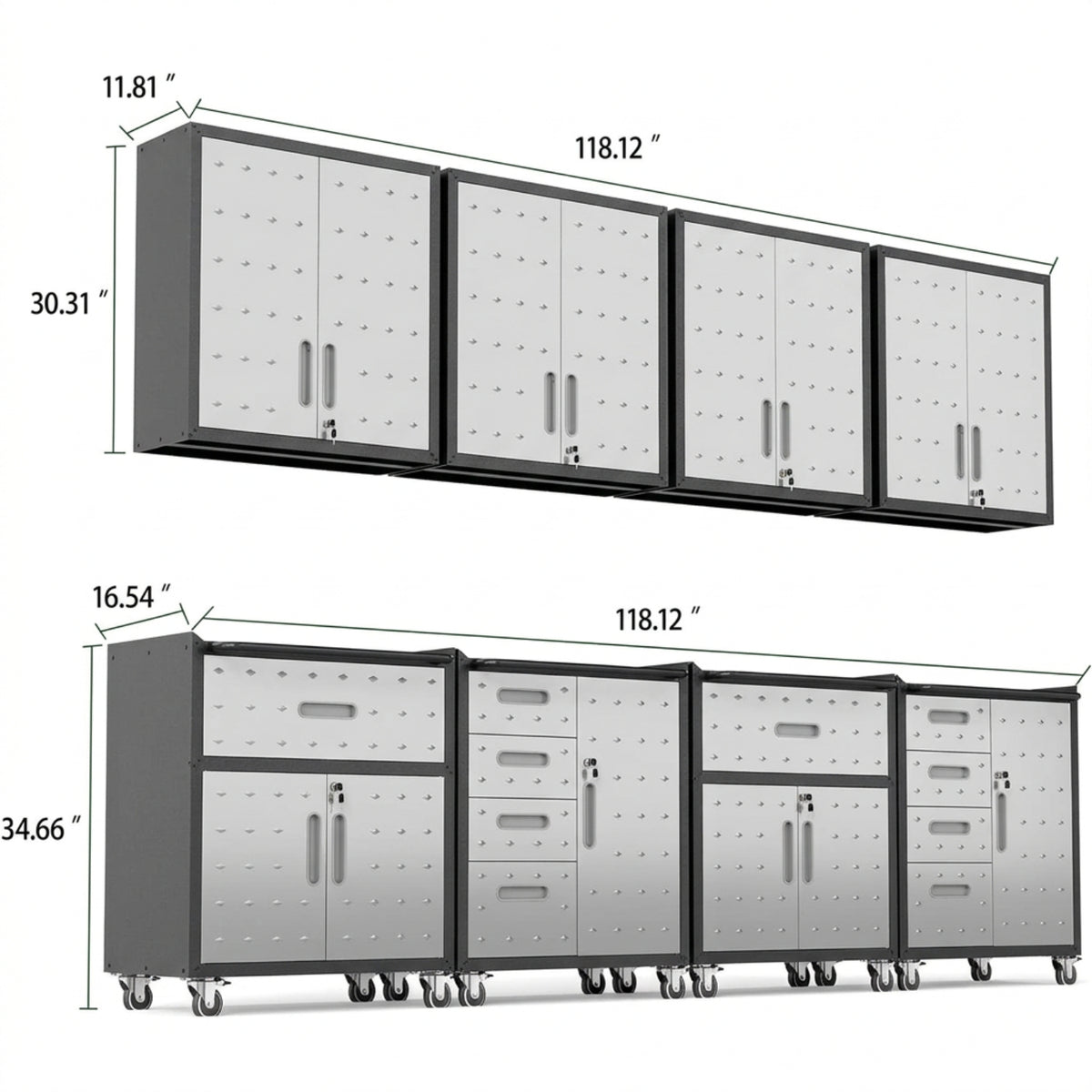 Garage Cabinet System | Heavy Duty Steel All-In-One Modular Garage Cabinet Set for Ultimate Workshop Organization | Easy Assembly Garage Storage Cabinets & Tool Bench