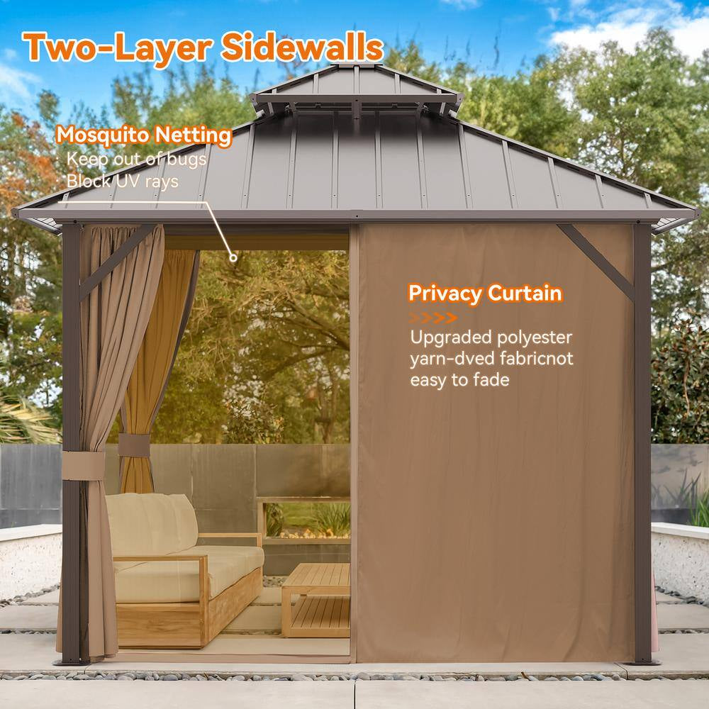 12 Ft. X 14 Ft. Aluminum Outdoor Gazebo Double Galvanized Steel Roof with Ceiling Hook, Mosquito Netting and Curtains