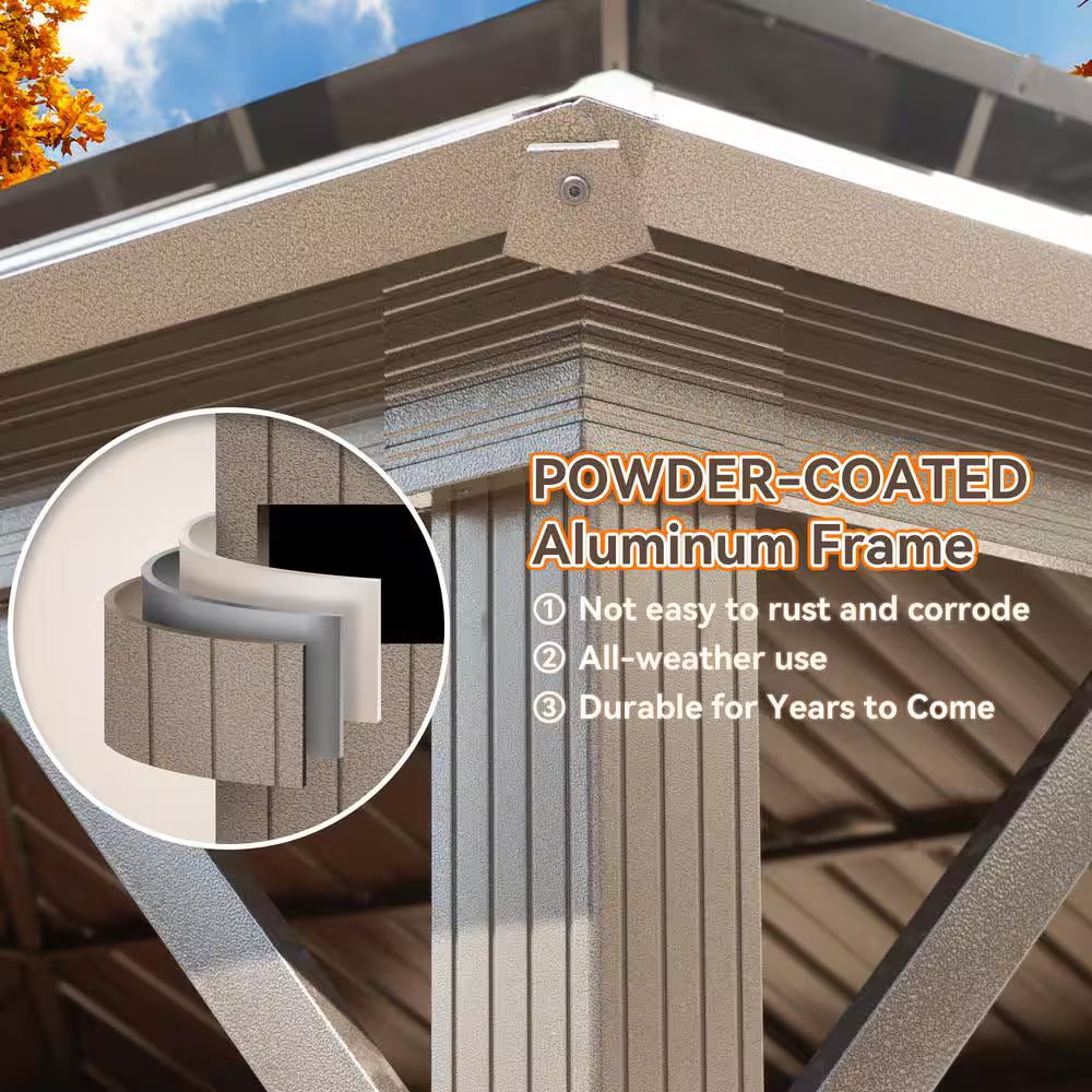 12 Ft. X 14 Ft. Aluminum Outdoor Gazebo Double Galvanized Steel Roof with Ceiling Hook, Mosquito Netting and Curtains