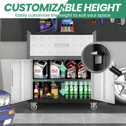 Garage Cabinet System | Heavy Duty Steel All-In-One Modular Garage Cabinet Set for Ultimate Workshop Organization | Easy Assembly Garage Storage Cabinets & Tool Bench