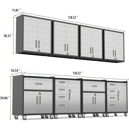 Garage Cabinet System | Heavy Duty Steel All-In-One Modular Garage Cabinet Set for Ultimate Workshop Organization | Easy Assembly Garage Storage Cabinets & Tool Bench