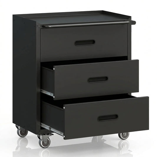 Garage Cabinets,Metal Garage Storage Cabinet with Wheels,Black Lockable Rolling Tool Cabinet with Drawer and Adjustable Shelves,Heavy Duty Tool Chest for Home Office Utility Room