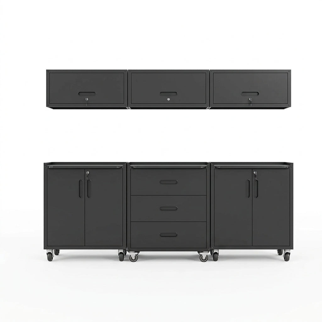 Garage Cabinet System | Heavy Duty Steel All-In-One Modular Garage Cabinet Set for Ultimate Workshop Organization | Easy Assembly Garage Storage Cabinets & Tool Bench