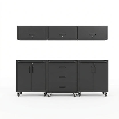 Garage Cabinet System | Heavy Duty Steel All-In-One Modular Garage Cabinet Set for Ultimate Workshop Organization | Easy Assembly Garage Storage Cabinets & Tool Bench